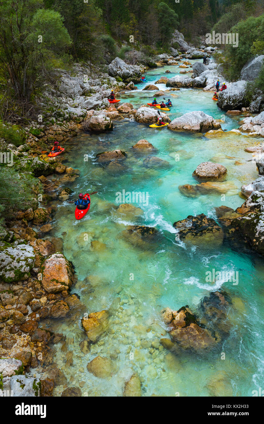 Kayak, Soca river, Soca Valley, Julian Alps, Municipality of Bovec,  Slovenia, Europe Stock Photo - Alamy