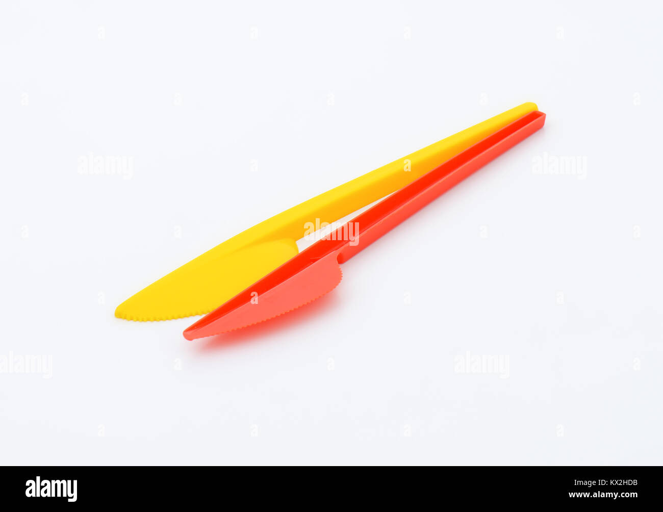 Two Small Disposable Coloured Plastic Knives Stock Photo Alamy