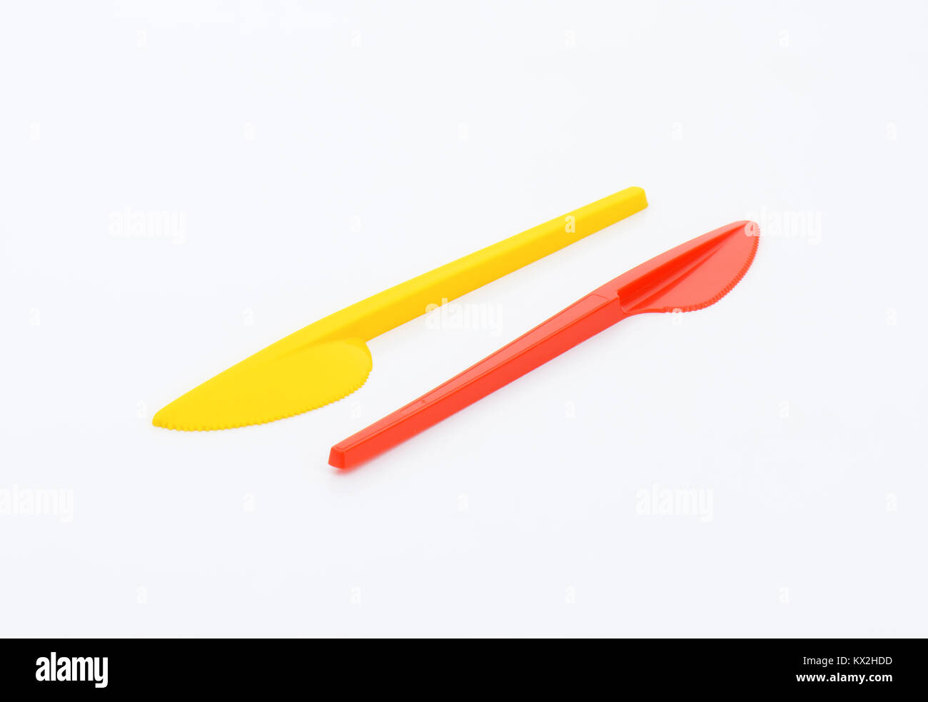 Two Small Disposable Coloured Plastic Knives Stock Photo Alamy