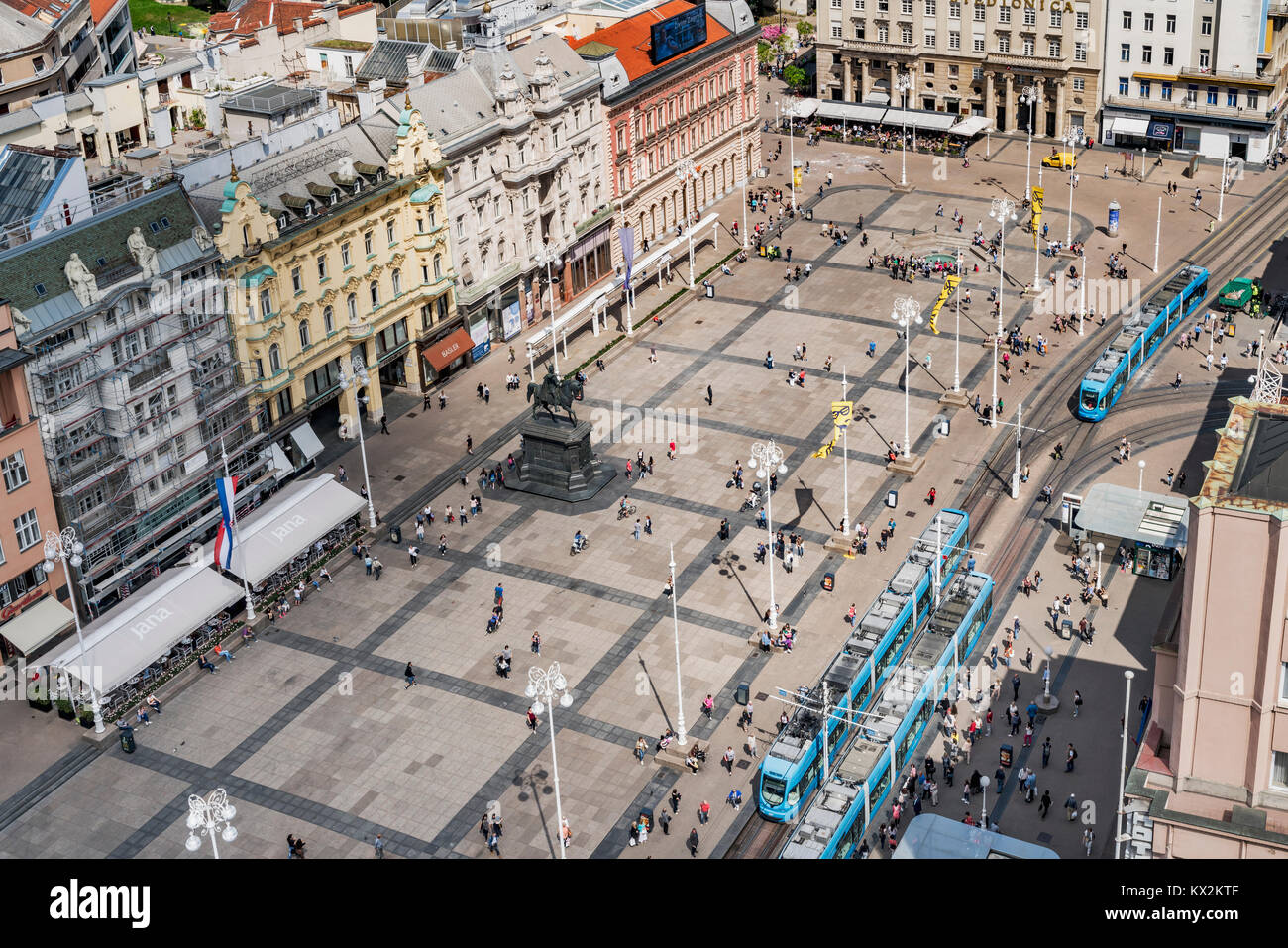 The Ban Jelacic square is the central square of the Croatian capital. It is located in the lower town (Donji grad) from Zagreb, Croatia, Europe Stock Photo