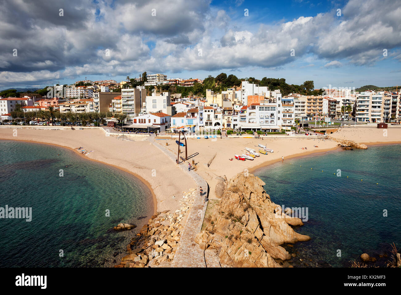Beach And Townscape Of Blanes Coastal Resort Town On Costa Brava In Beach And Townscape Of Blanes Coastal Resort Town On Costa Brava In