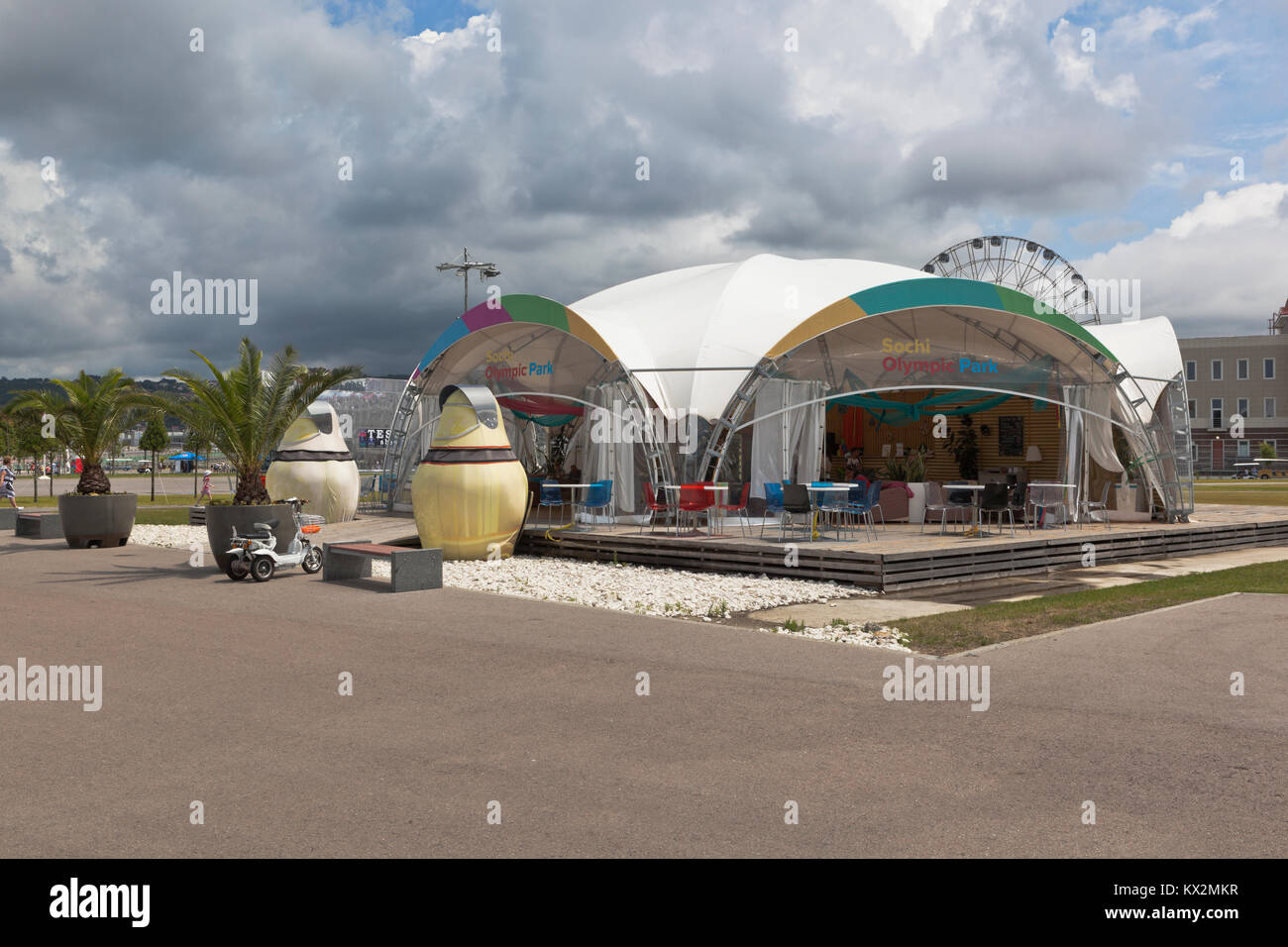 Adler, Krasnodar region, Russia - July 8, 2016: Cafe on the territory of the Sochi Olympic Park Stock Photo