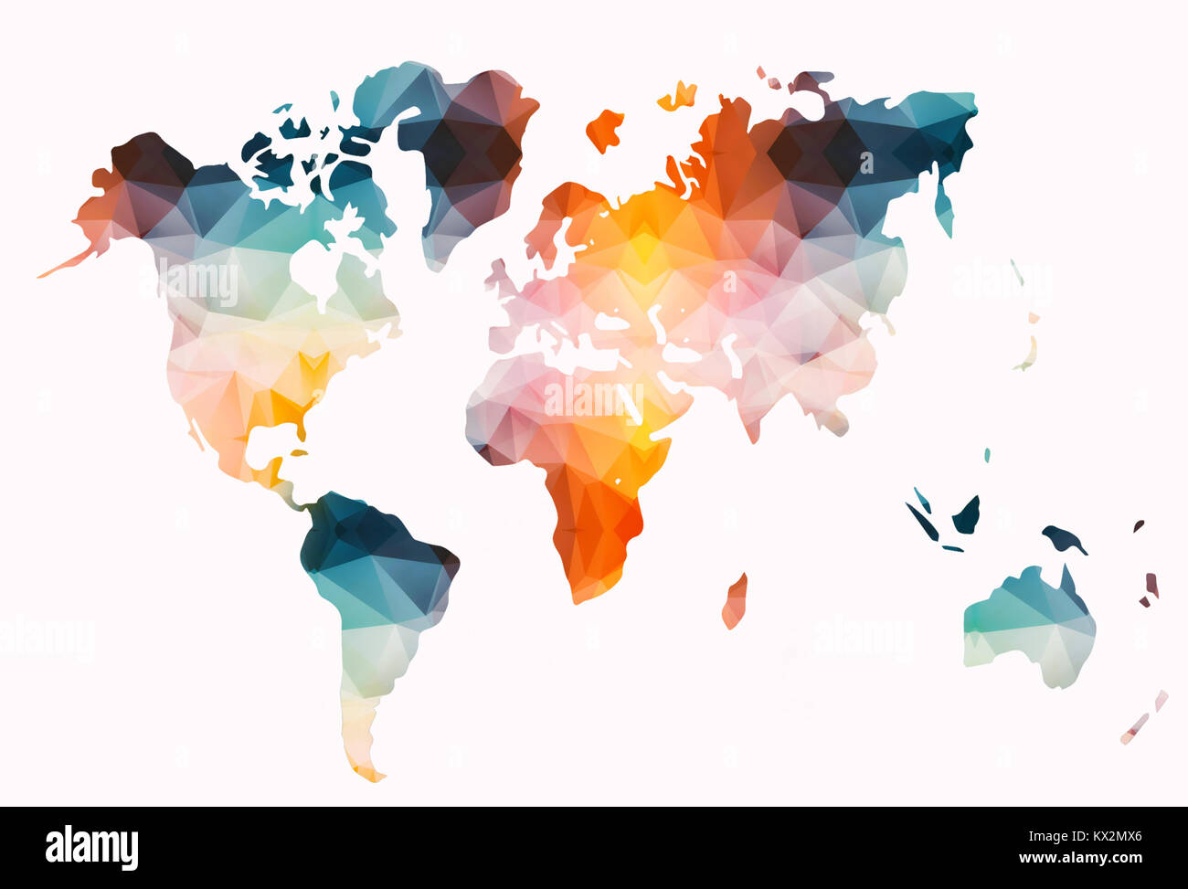 Low poly colorful world map Stock Photo