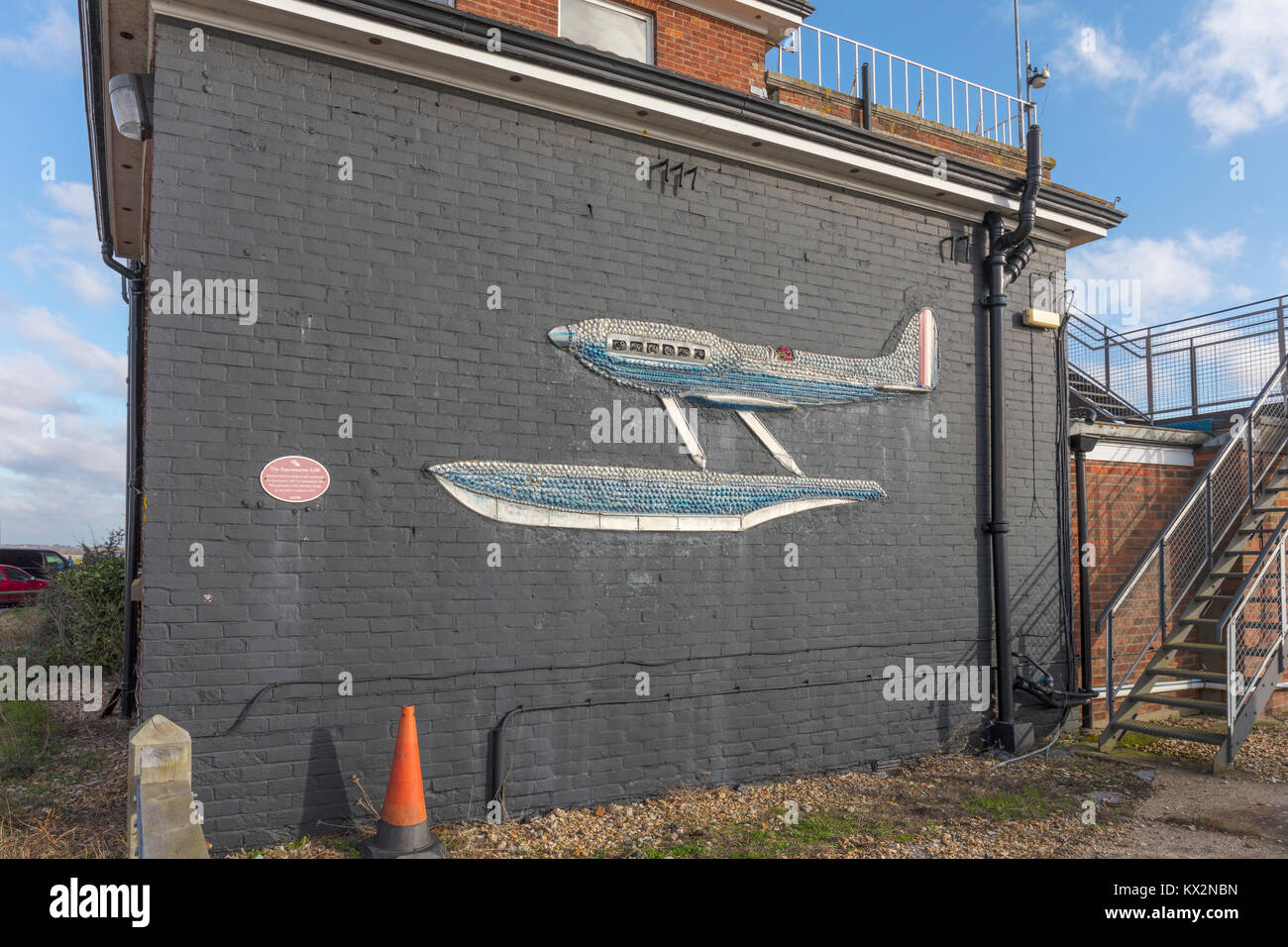 The Supermarine S.6B,mural by Ken Leech, 1081 Calshot,  Hampshire, England, UK - forerunner of Spitfire Stock Photo