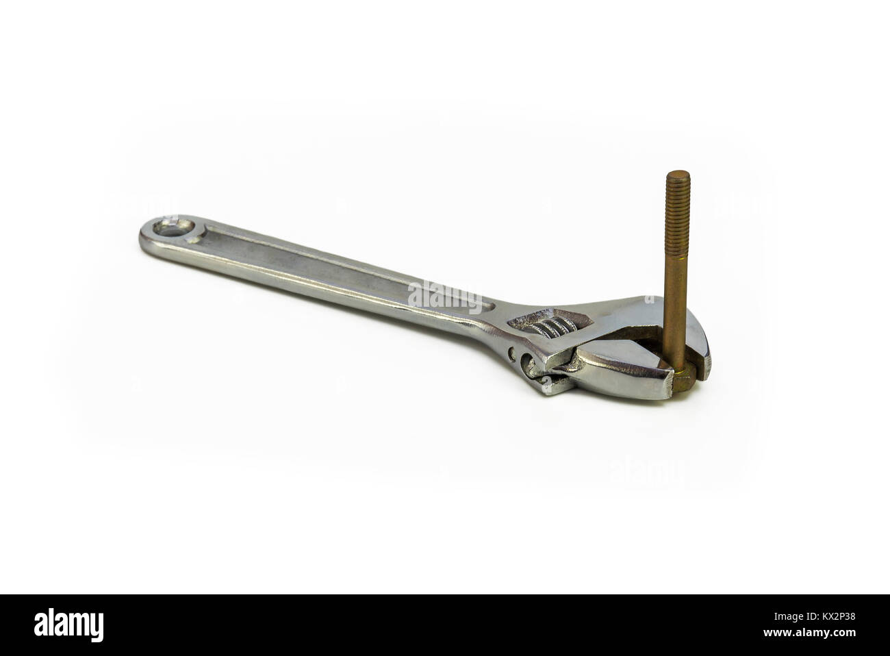 On a white background is metal wrench and clamp bolt Stock Photo - Alamy