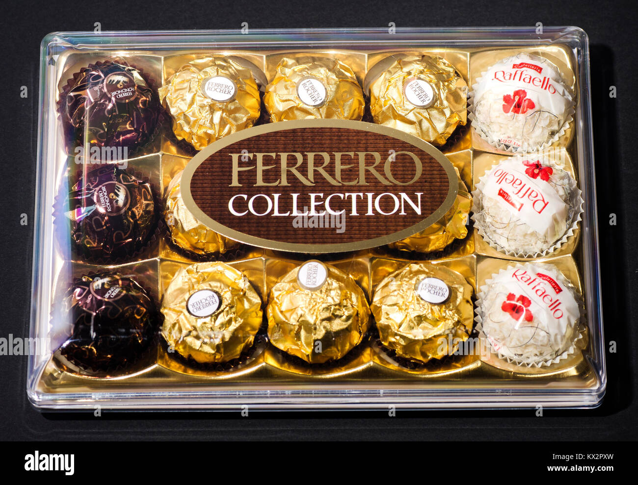 Ferrero collection chocolate products. Ferrero Rocher is chocolate  confectionery produced by Italian chocolatier which was founded in 1946 in  Alba, It Stock Photo - Alamy