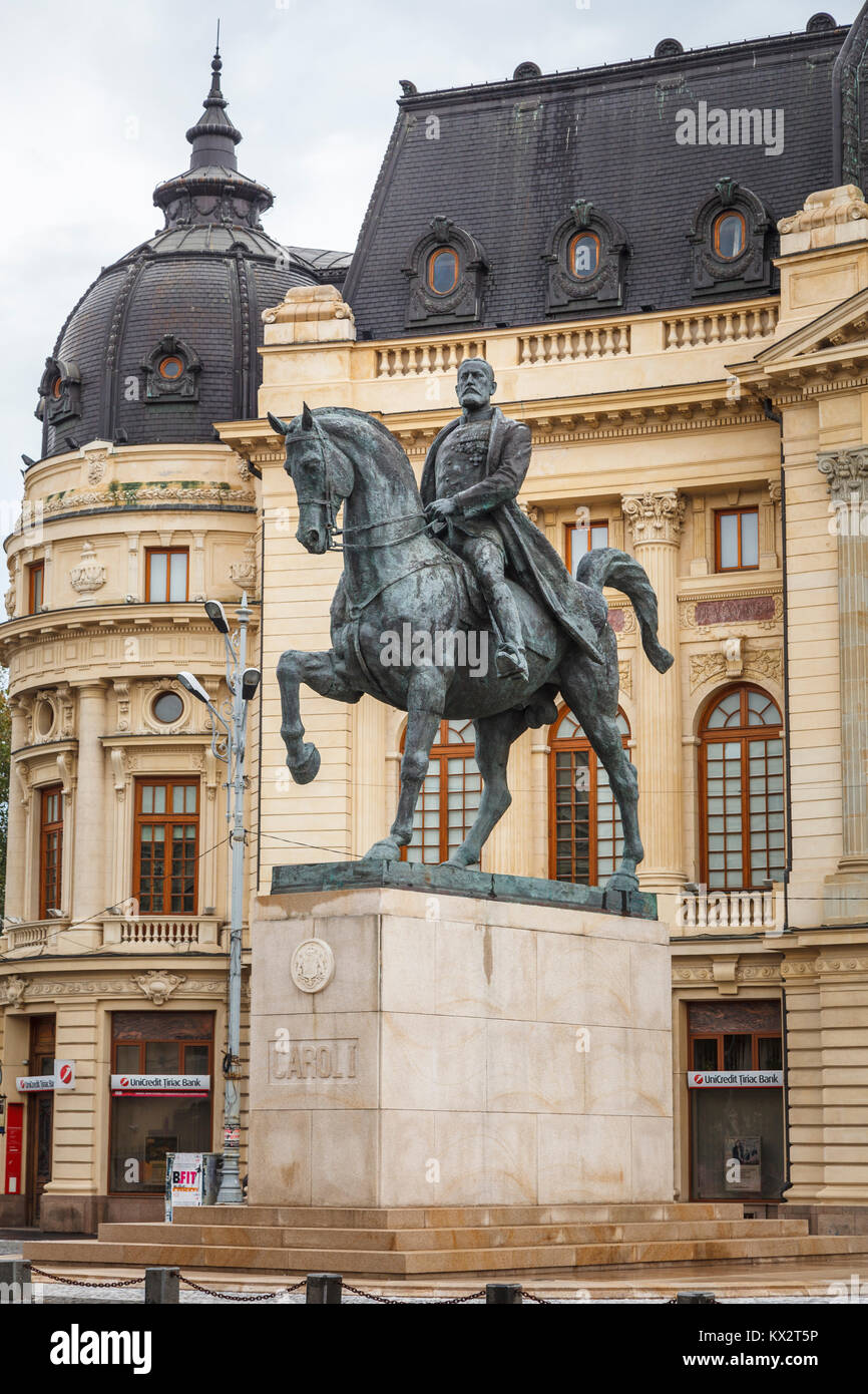 Statue of King Carol I mounted on horseback outside the Central ...