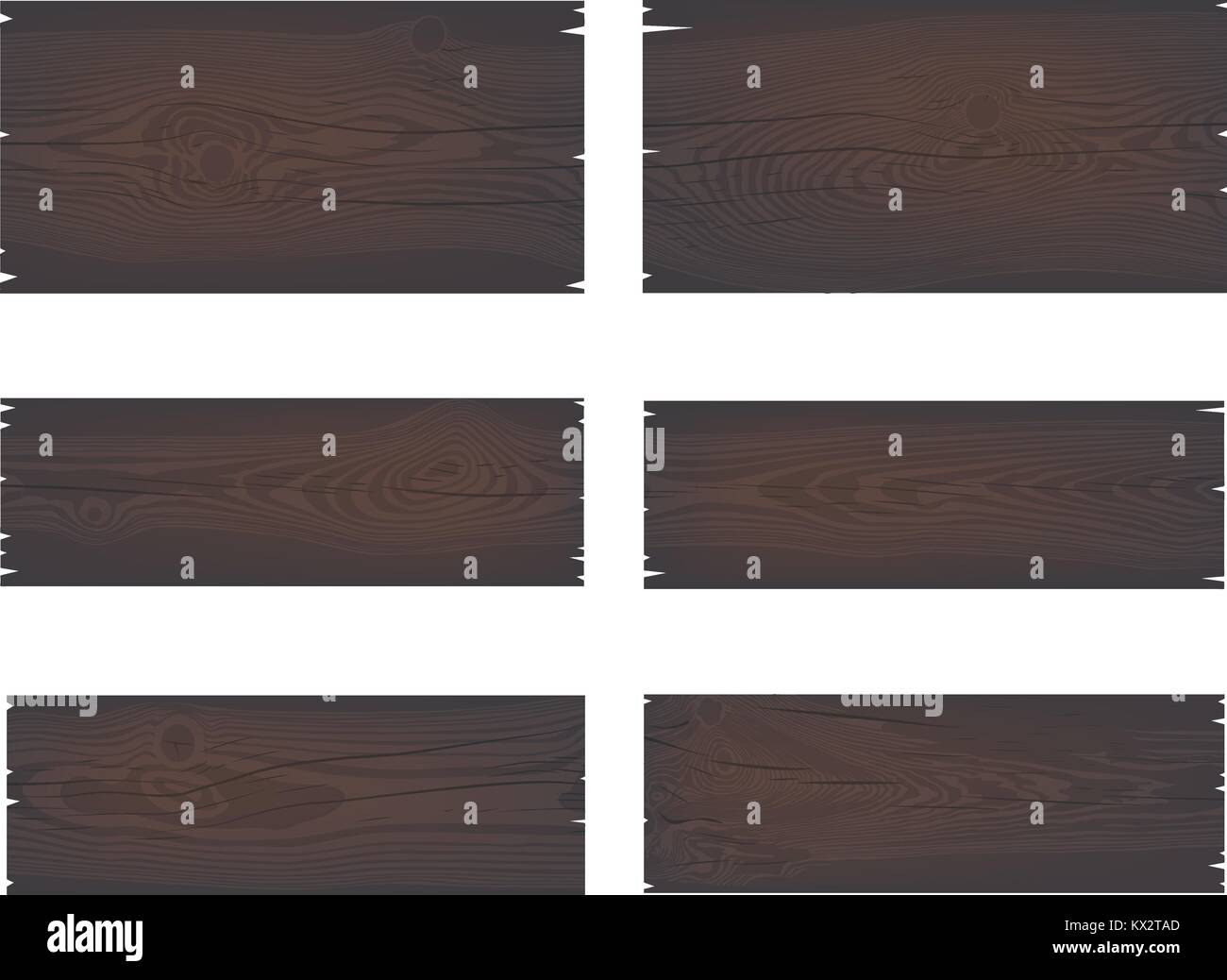Dark textured wooden rectangular sign boards with knots and cracks set vector illustration Stock Vector