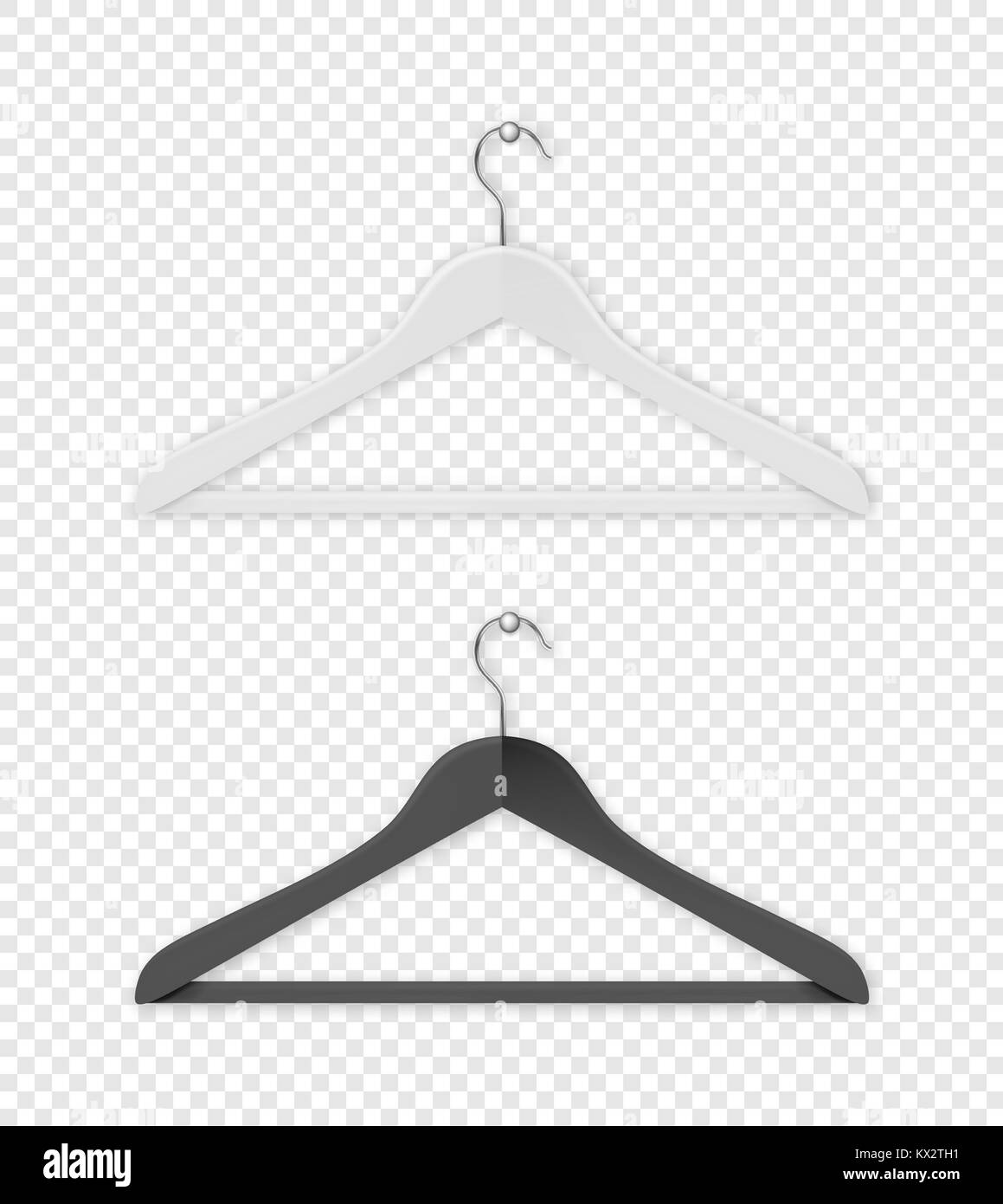 Realistic vector clothes coat black and white hanger icon close up isolated on transparency grid background. Design template, clipart or mockup for graphics, advertising etc Stock Vector