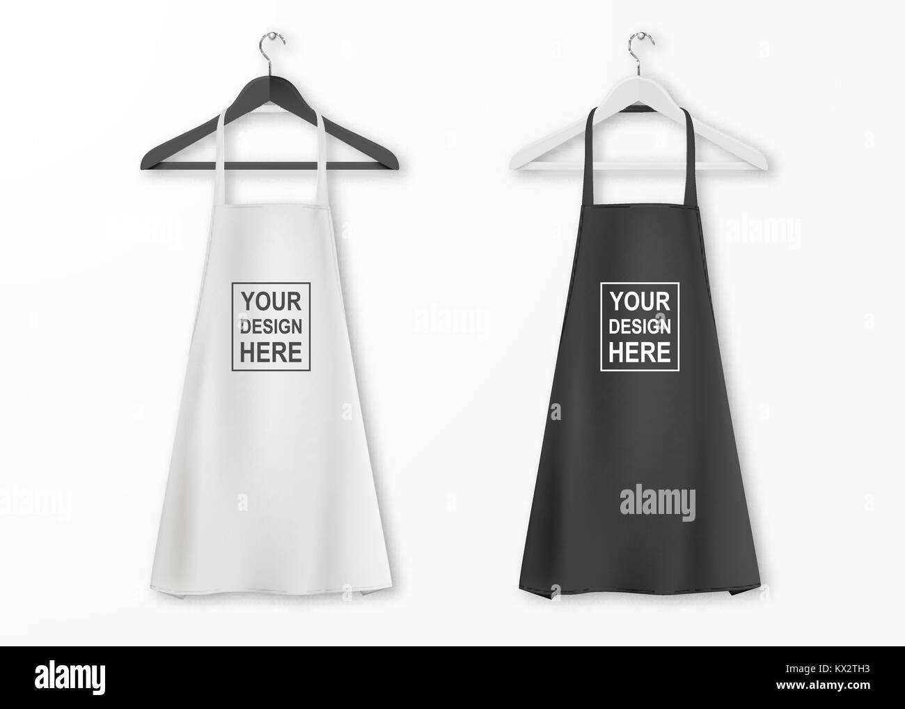 Vector white and black cotton kitchen apron set with clothes hangers ...