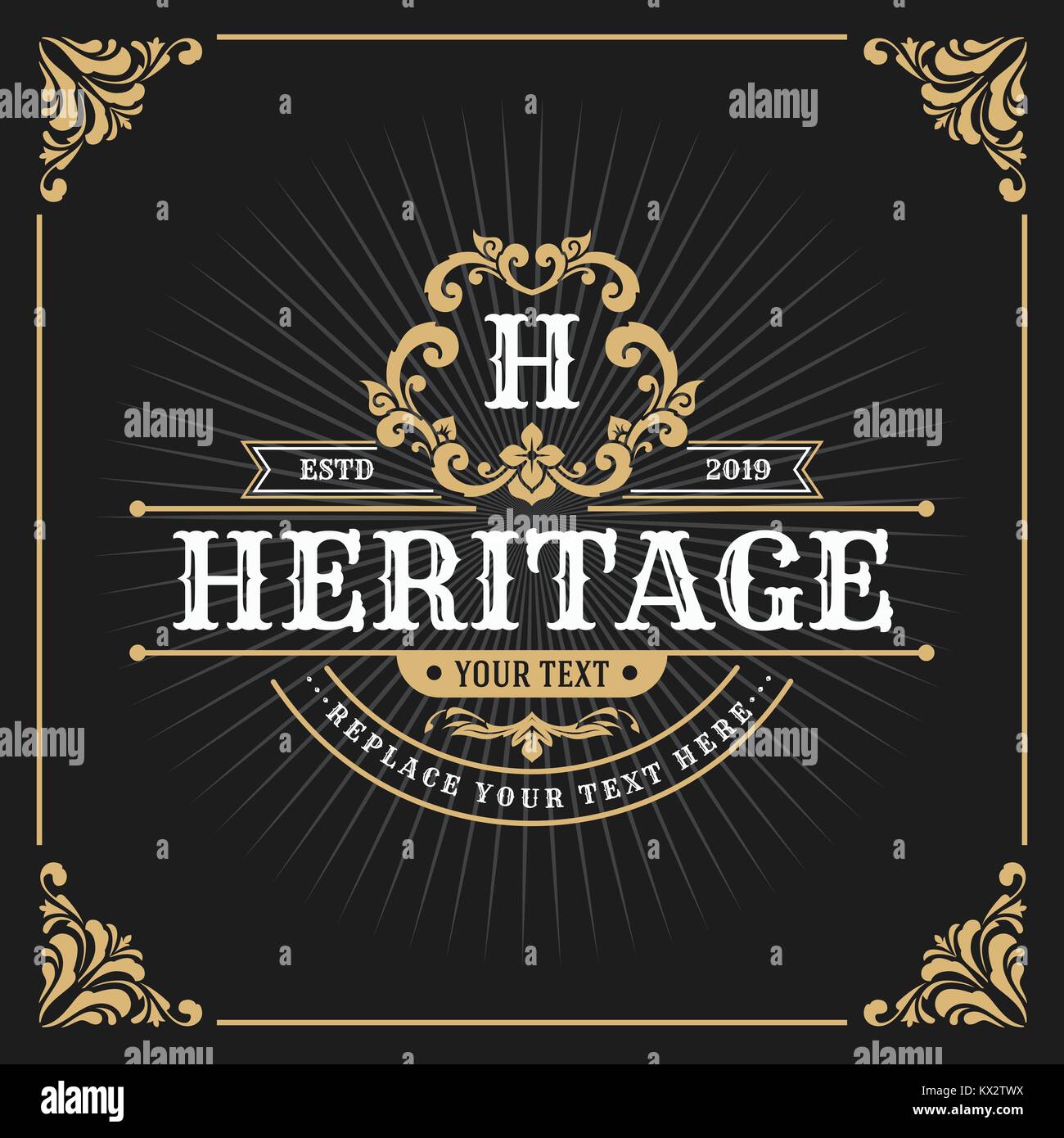 Vintage Luxury Monogram Banner Template Design For Label Frame