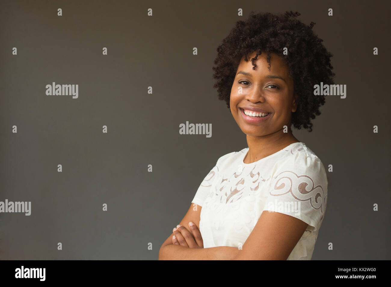 Young happy African American woman smiling Stock Photo - Alamy