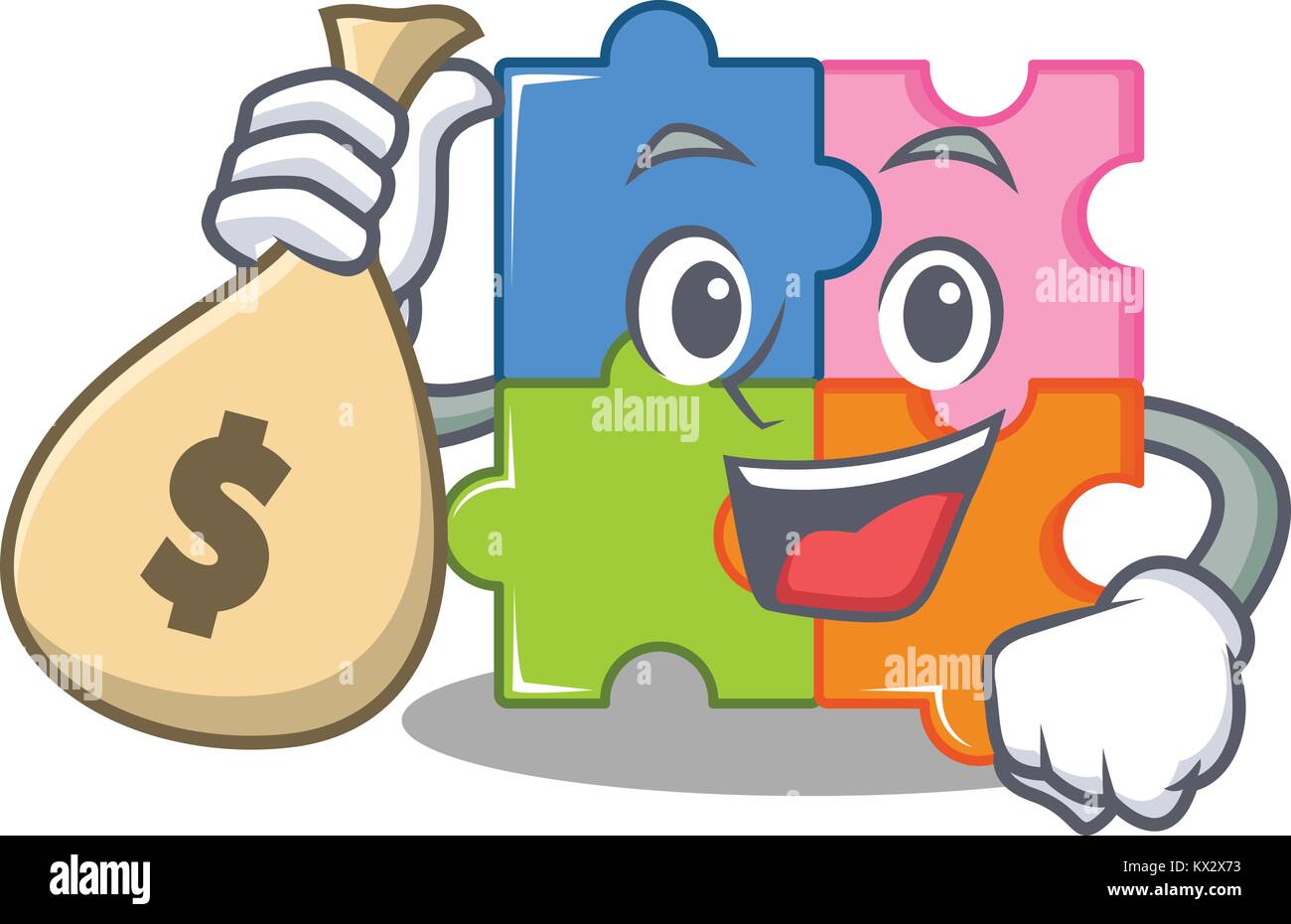 With money bag puzzle character cartoon style Stock Vector Image & Art