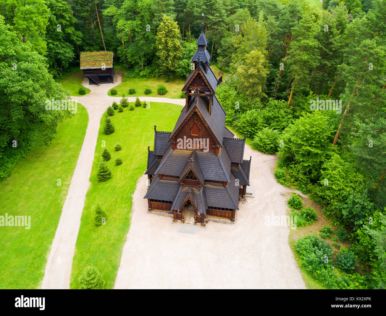 Gol Stave Church or Gol Stavkyrkje is a stave church in Oslo, Norway. Gol Stave Church located in the Norwegian Museum of Cultural History at Bygdoy p Stock Photo