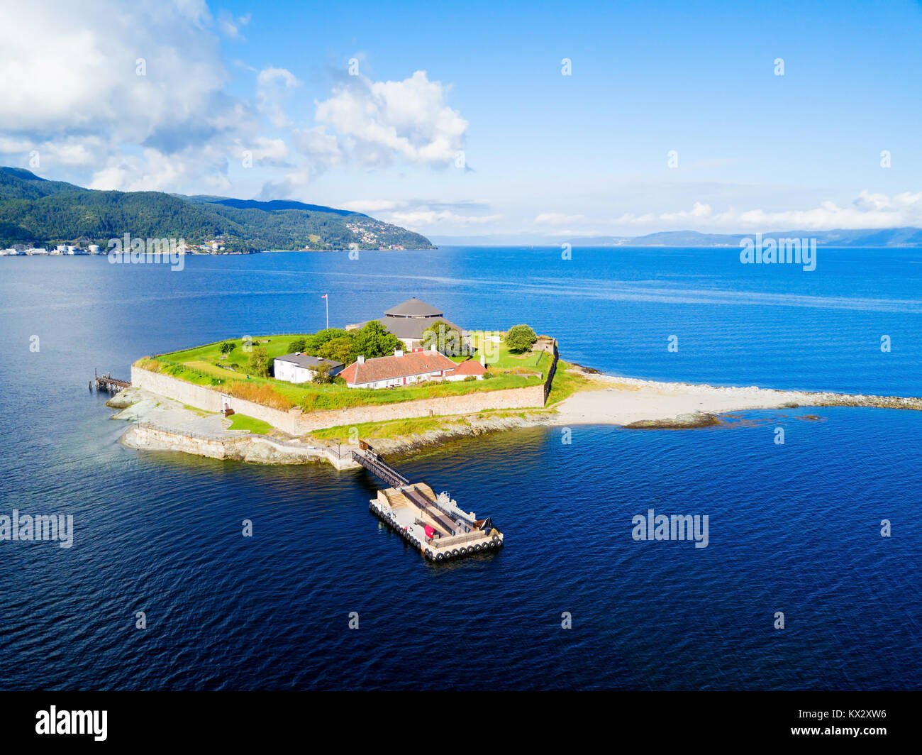 Munkholmen is an islet north of Trondheim, Norway. The islet has served as a place of execution, a monastery, a fortress,  prison. Stock Photo