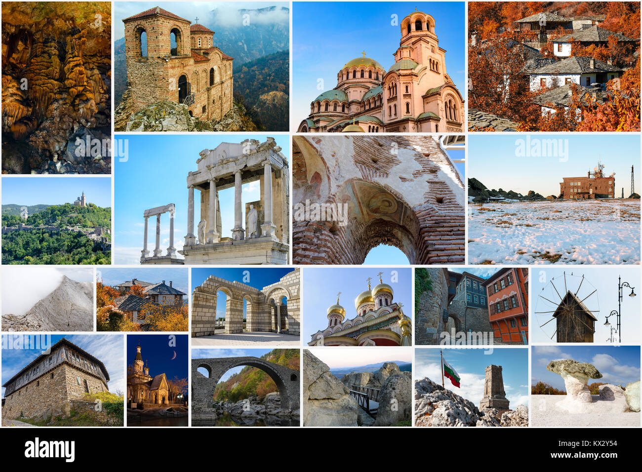 Collage of Bulgarian landmarks, iconic places and popular travel destinations Stock Photo