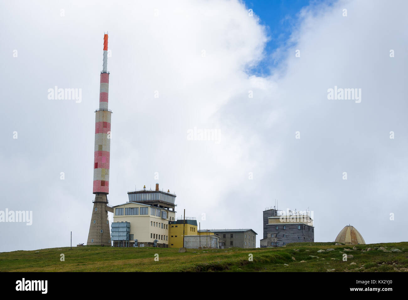 Botev Peak, Bulgaria - a weather station and a radio tower (opened 1966) on the highest peak of the Balkan Mountains Stock Photo