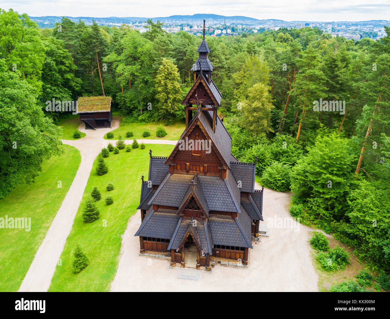 Gol Stave Church or Gol Stavkyrkje is a stave church in Oslo, Norway. Gol Stave Church located in the Norwegian Museum of Cultural History at Bygdoy p Stock Photo