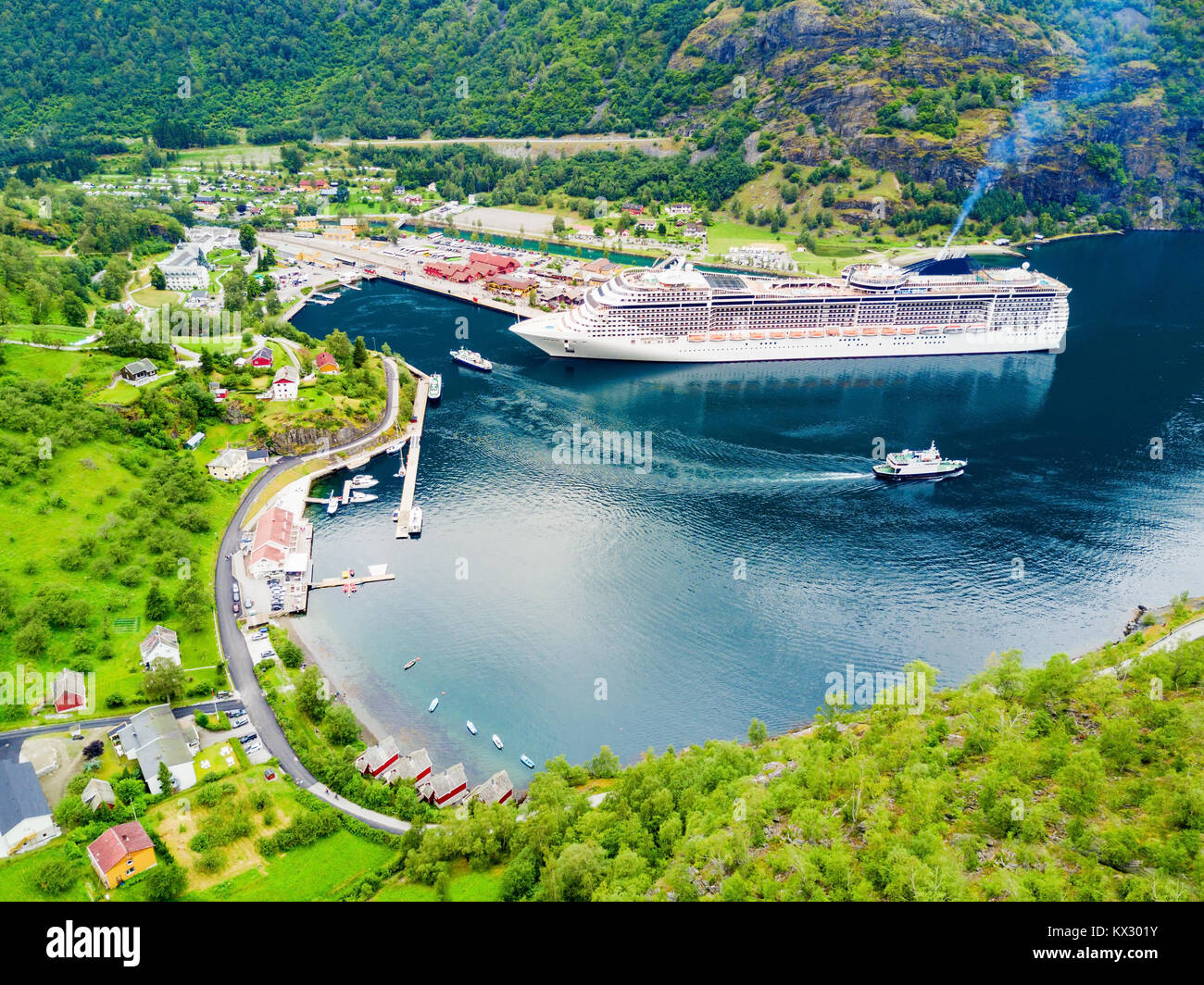 Cruise Ship In Flam Flam Is A Village In Flamsdalen At The Aurlandsfjord A Branch Of Sognefjord Municipality Of Aurland Norway Stock Photo Alamy