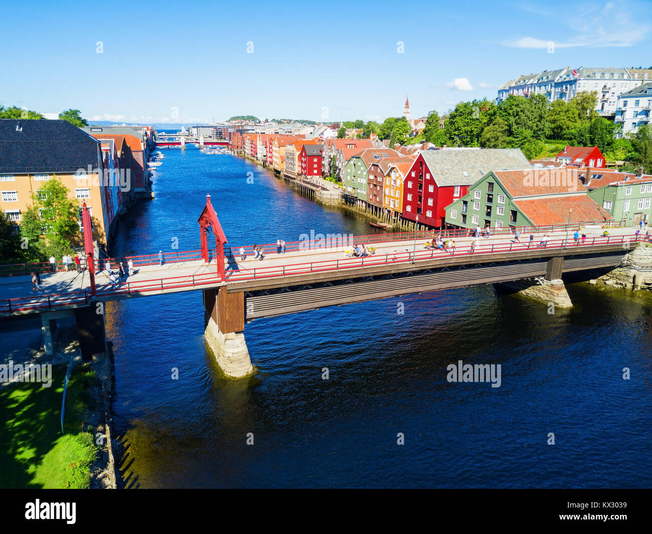 Old Town Bridge or Gamle Bybro or Bybroa is a bridge crosses Nidelva River in Trondheim, Norway Stock Photo