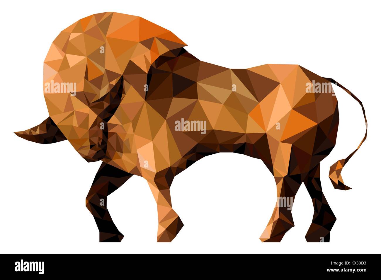 Stylized bull isolated on a white background. Made in low poly triangular style. Vector. Stock Vector