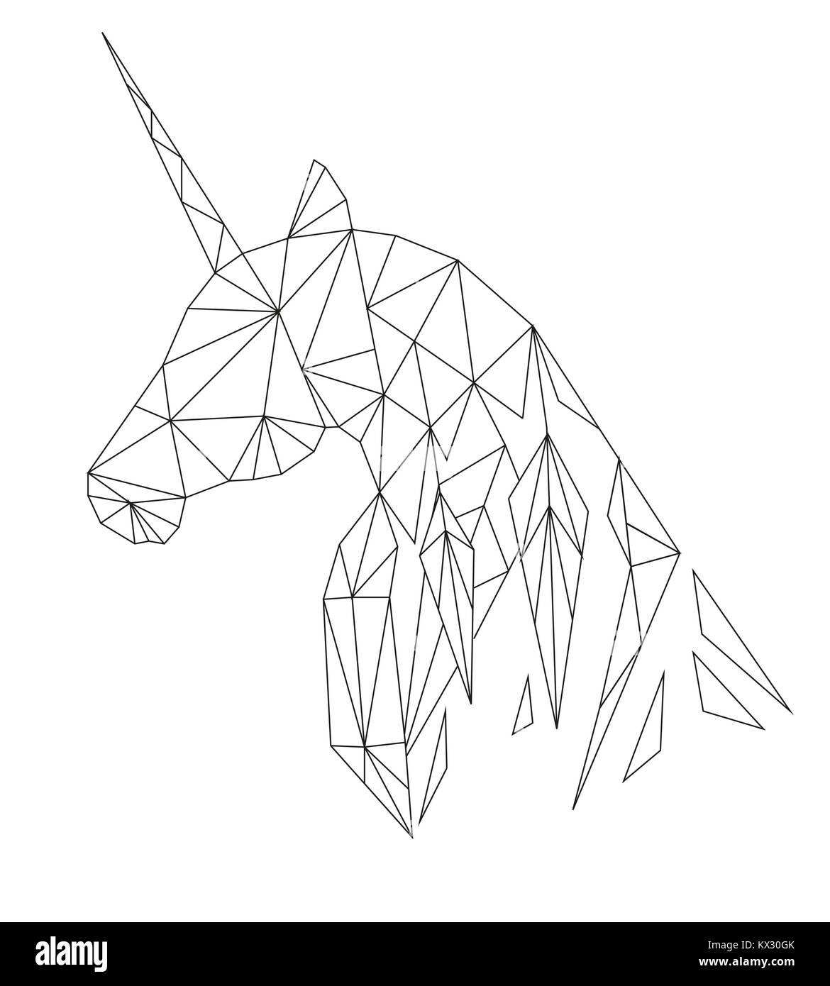 Unicorn's head in the polygonal style. Isolated on white background. Vector illustration Stock Vector