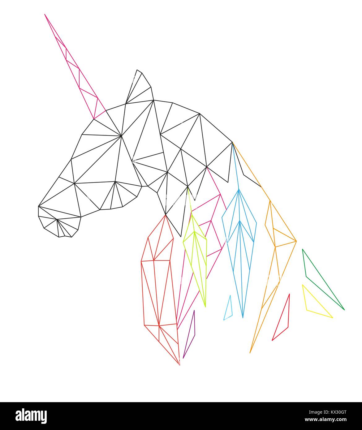 Unicorn's head in the polygonal style. Isolated on white background. Vector illustration. Stock Vector