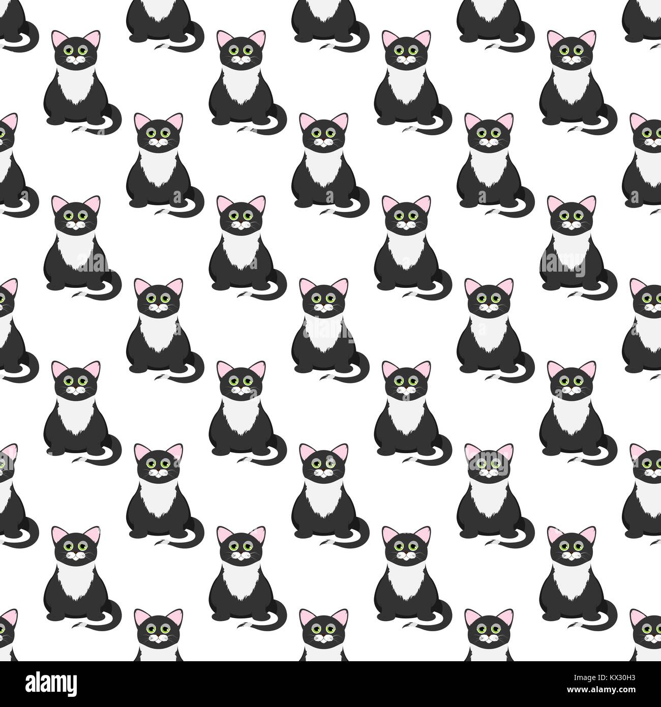 Seamless pattern with cats in cartoon style. Black cats isolated on ...