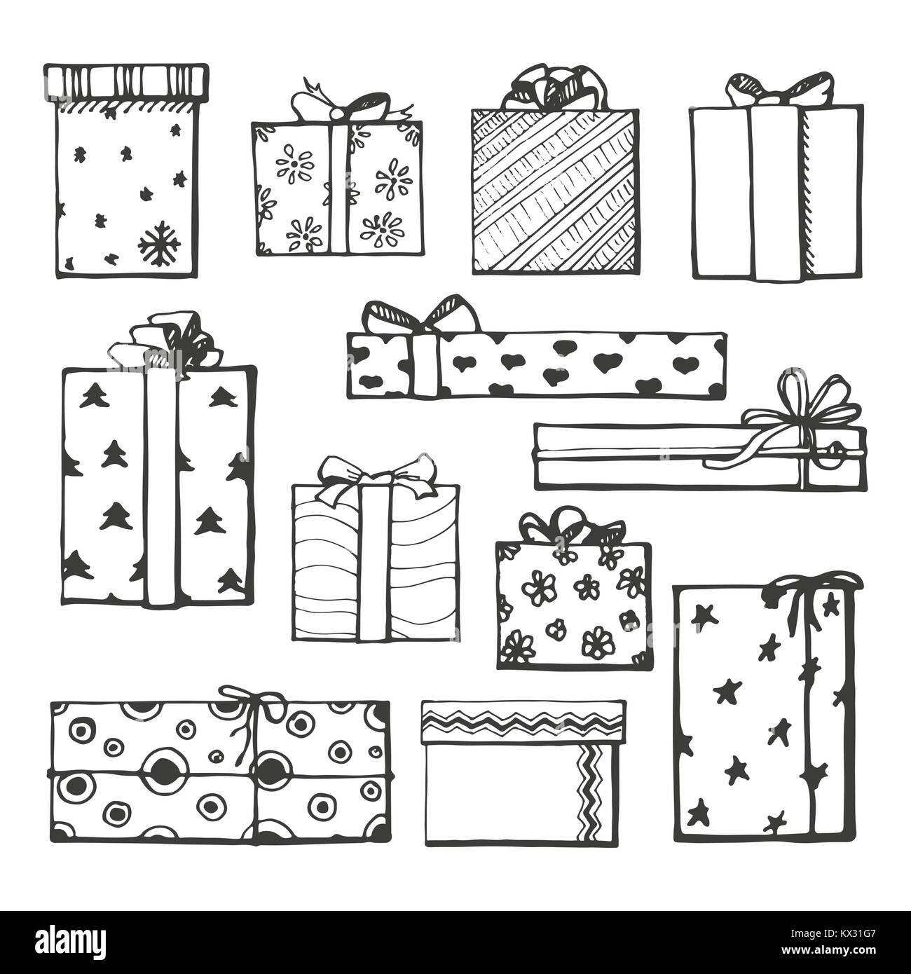 Random Gift Drawing Hand drawing vector set with gifts. Gifts for different holidays. On ...