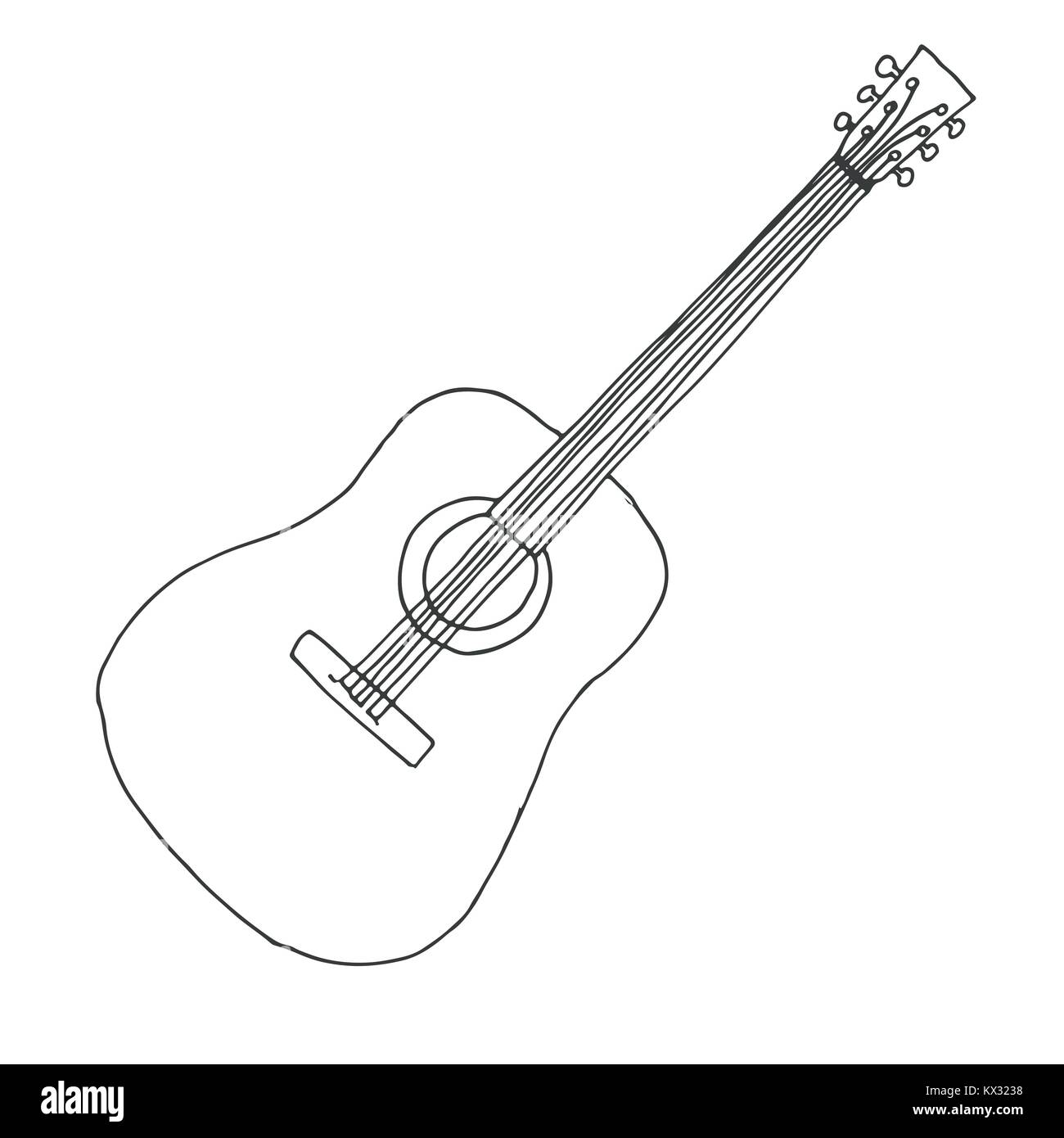 Sketch of a guitar. Vector illustration. Acoustic guitar isolated on white background. Stock Vector