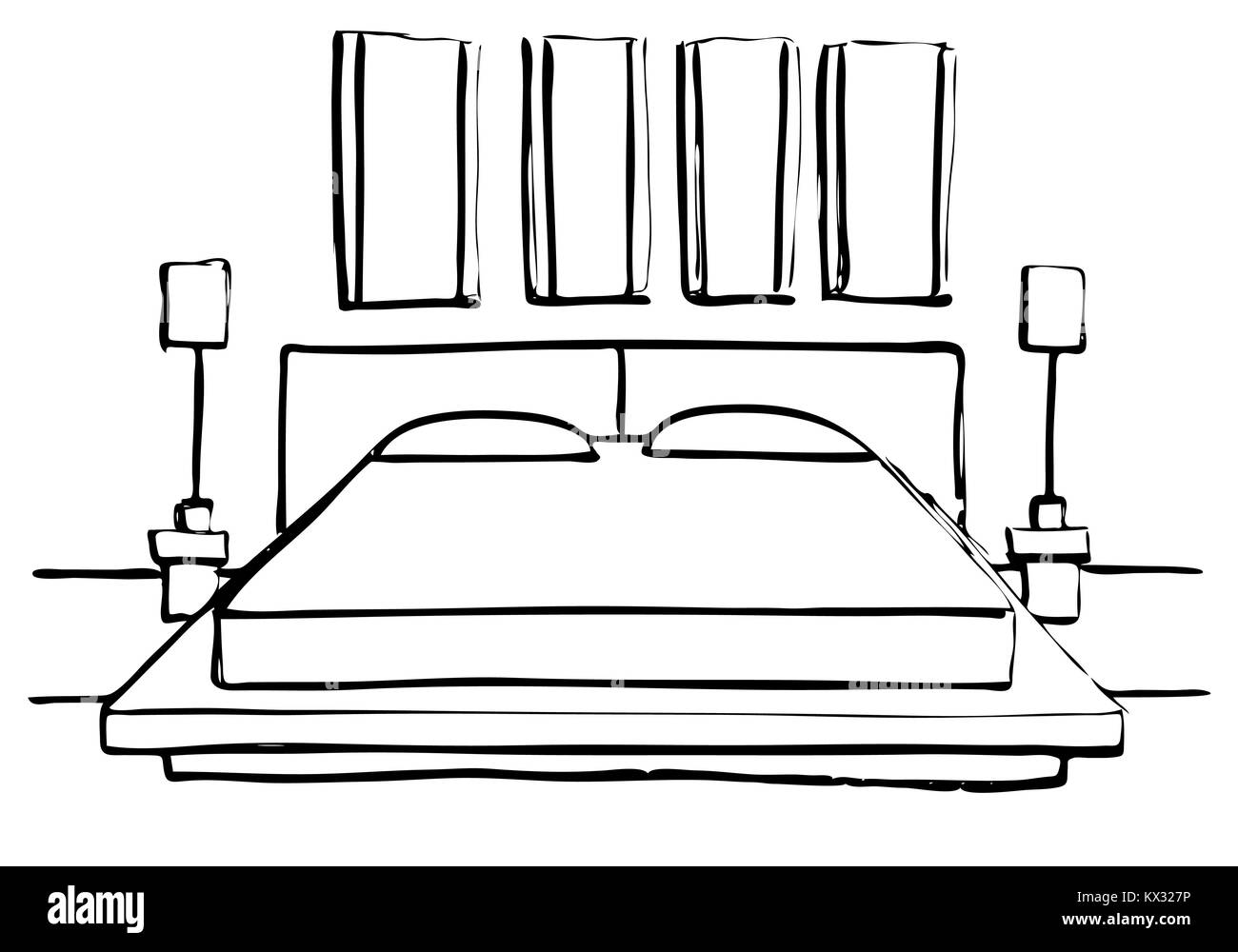 Hand drawn sketch. Linear sketch of an interior. Sketch Line bedrooms ...