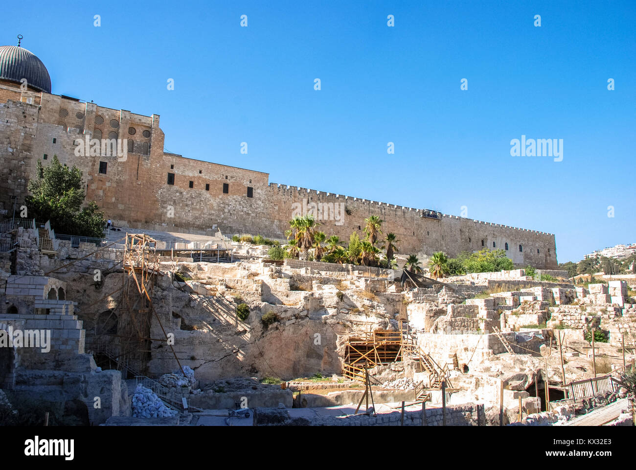 Horizontal picture of excavation outside the walls of the Old City in Jerusalem, Israel Stock Photo