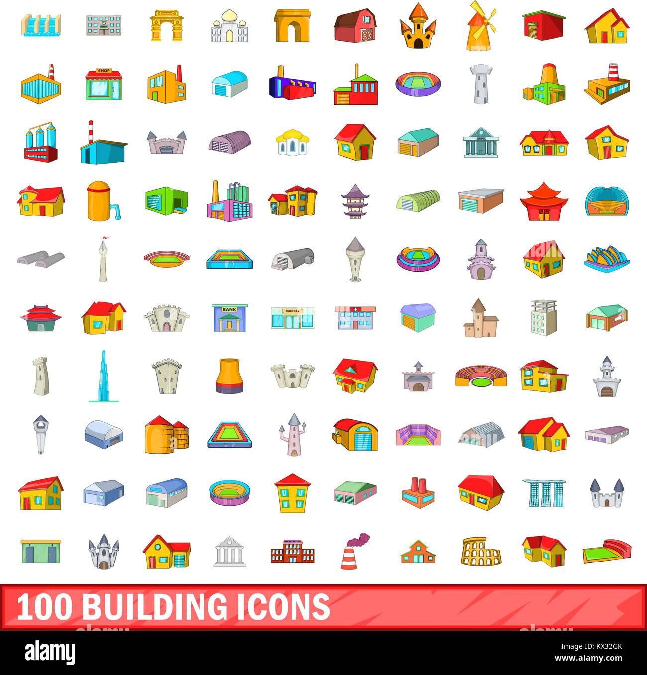 100 building icons set, cartoon style Stock Vector Image & Art - Alamy