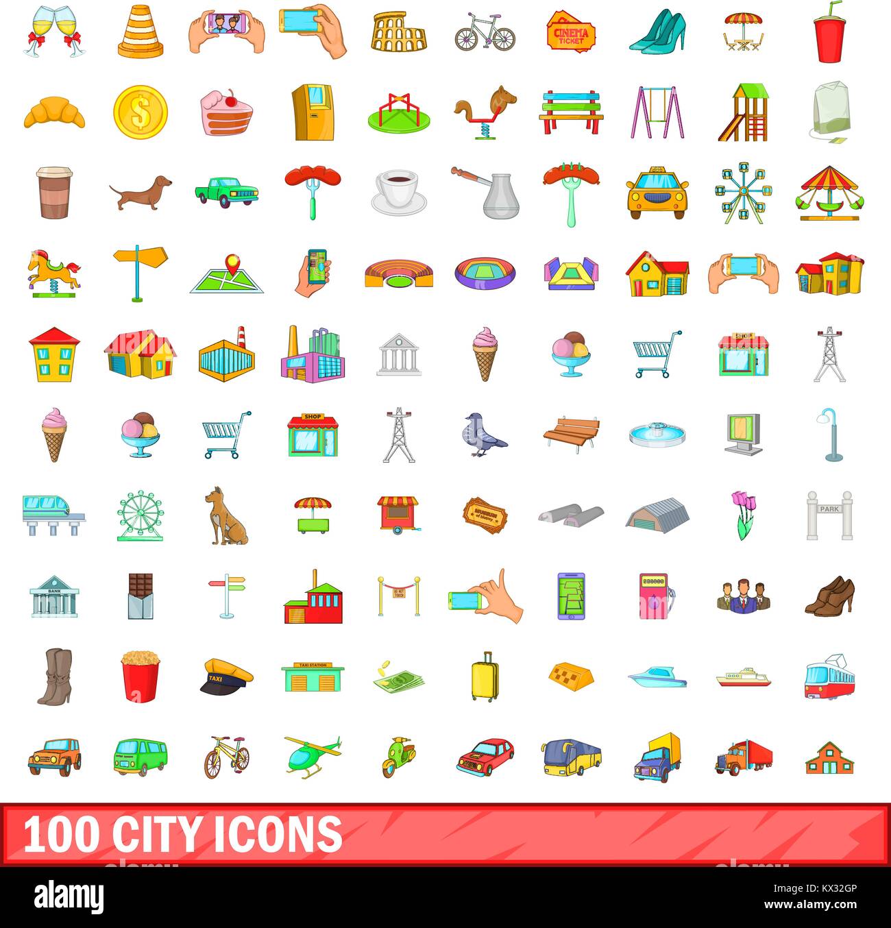 100 city icons set, cartoon style Stock Vector Image & Art - Alamy