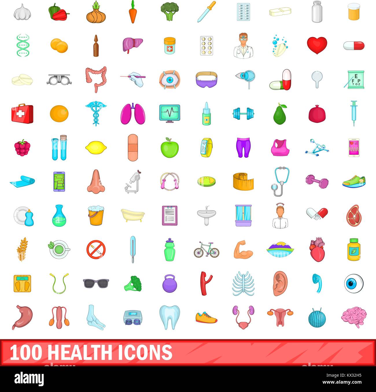 100 health icons set, cartoon style Stock Vector Image & Art - Alamy