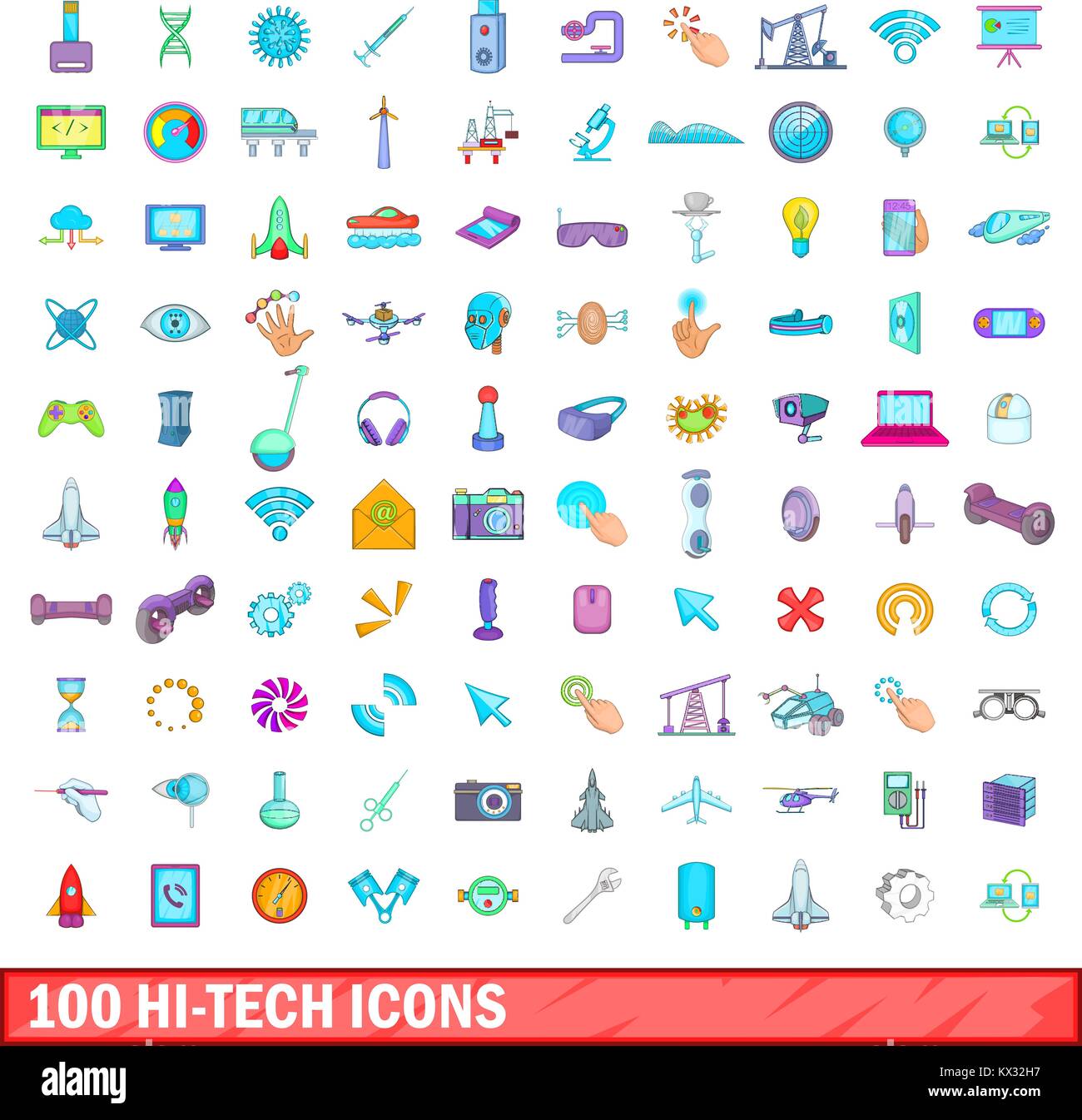 100 hi-tech icons set, cartoon style Stock Vector Image & Art - Alamy