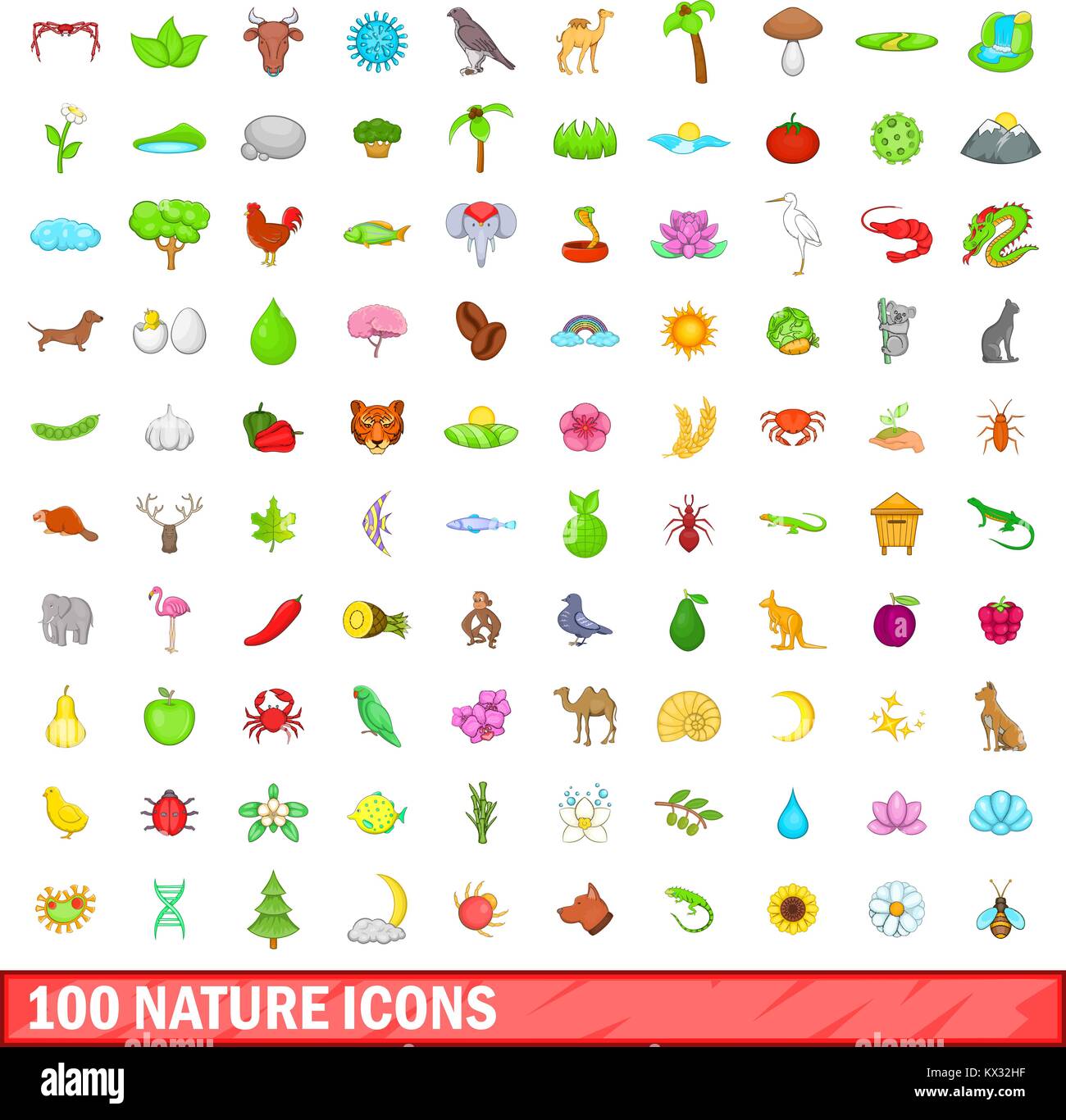 100 nature icons set, cartoon style Stock Vector Image & Art - Alamy