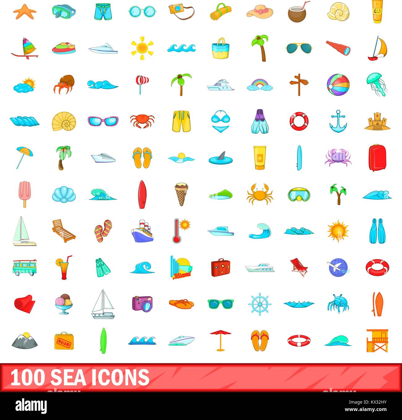 100 sea icons set, cartoon style Stock Vector Image & Art - Alamy