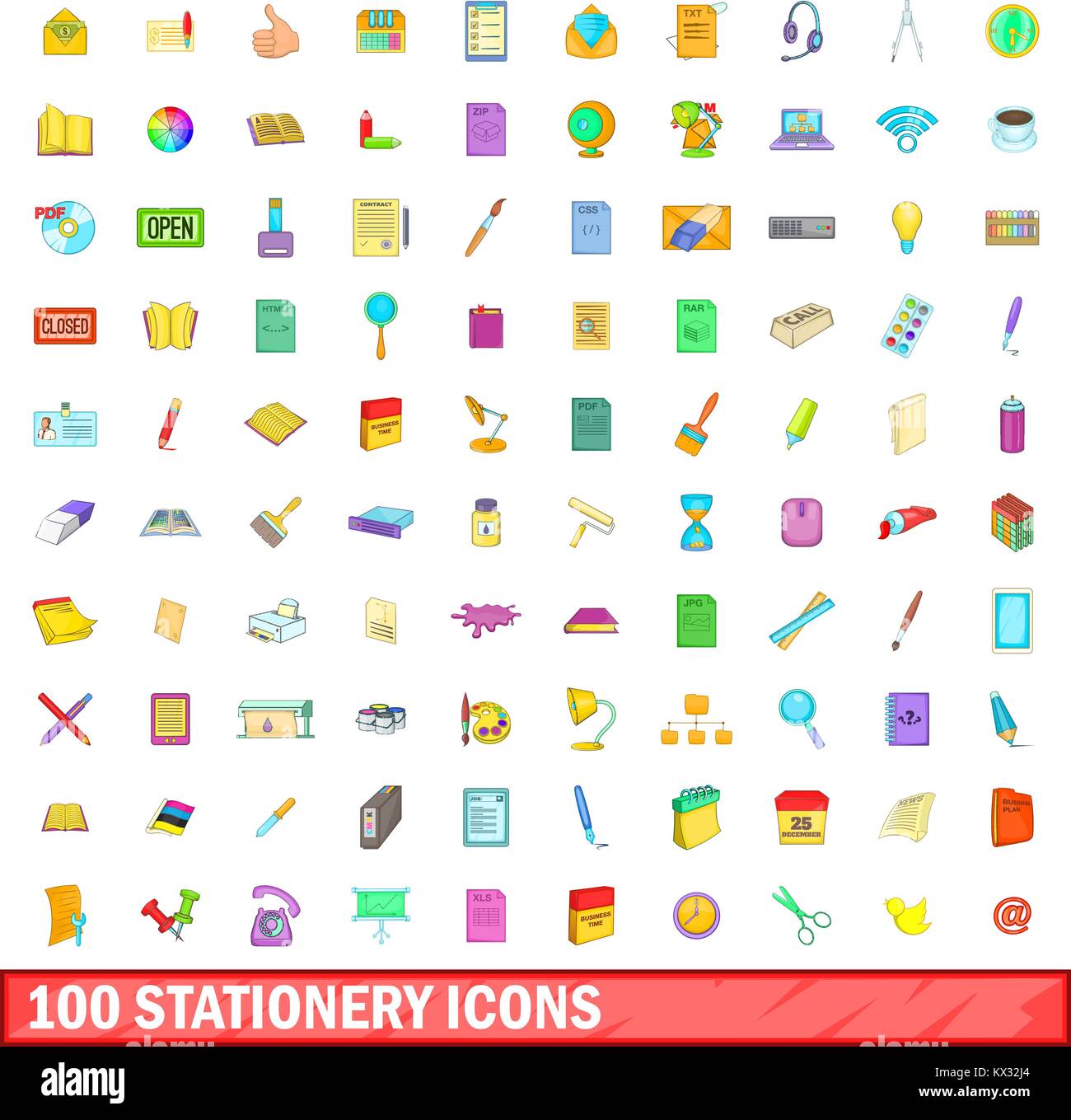 100 stationery icons set, cartoon style Stock Vector Image & Art - Alamy