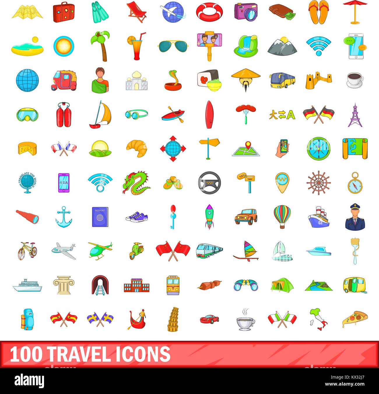 100 travel icons set, cartoon style Stock Vector Image & Art - Alamy