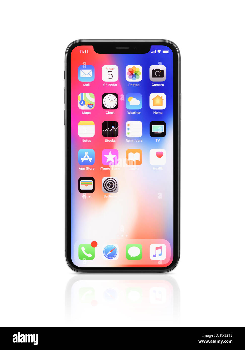Apple iPhone X, large screen smartphone, product still life with desktop  and app icons on its colorful red blue display. The phone is isolated on  whit Stock Photo - Alamy