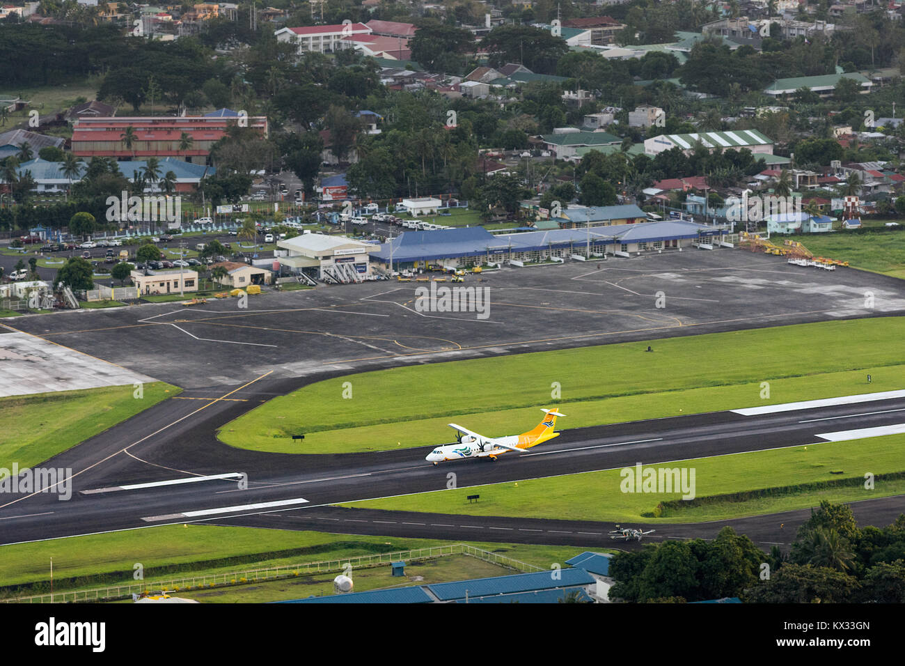 Cebu Pacific Air passenger airplane RP-C7255 ATR 72-500 taking off from Legazpi Airport, Philippines. Stock Photo