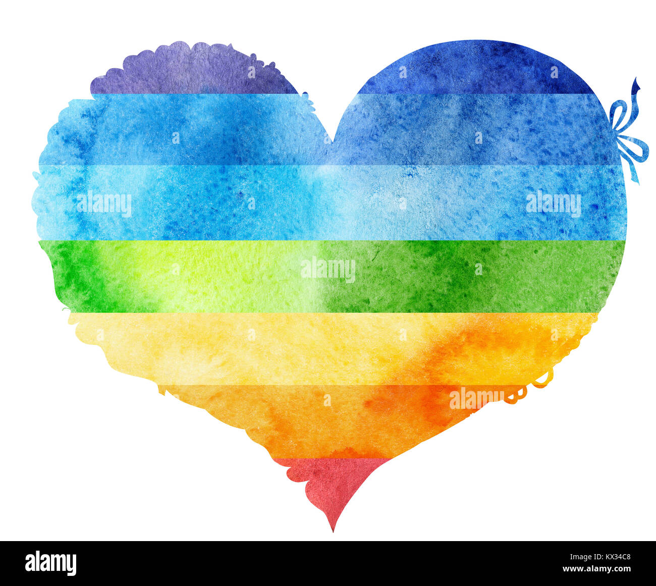 watercolor rainbow heart with light and shade, painted by hand Stock