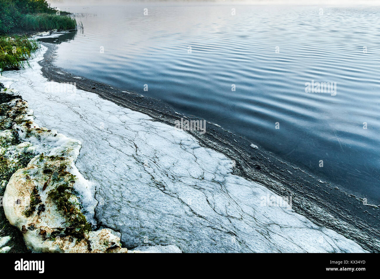 Pollution foam on the shore of a lake in Quebec, Canada Stock Photo Alamy
