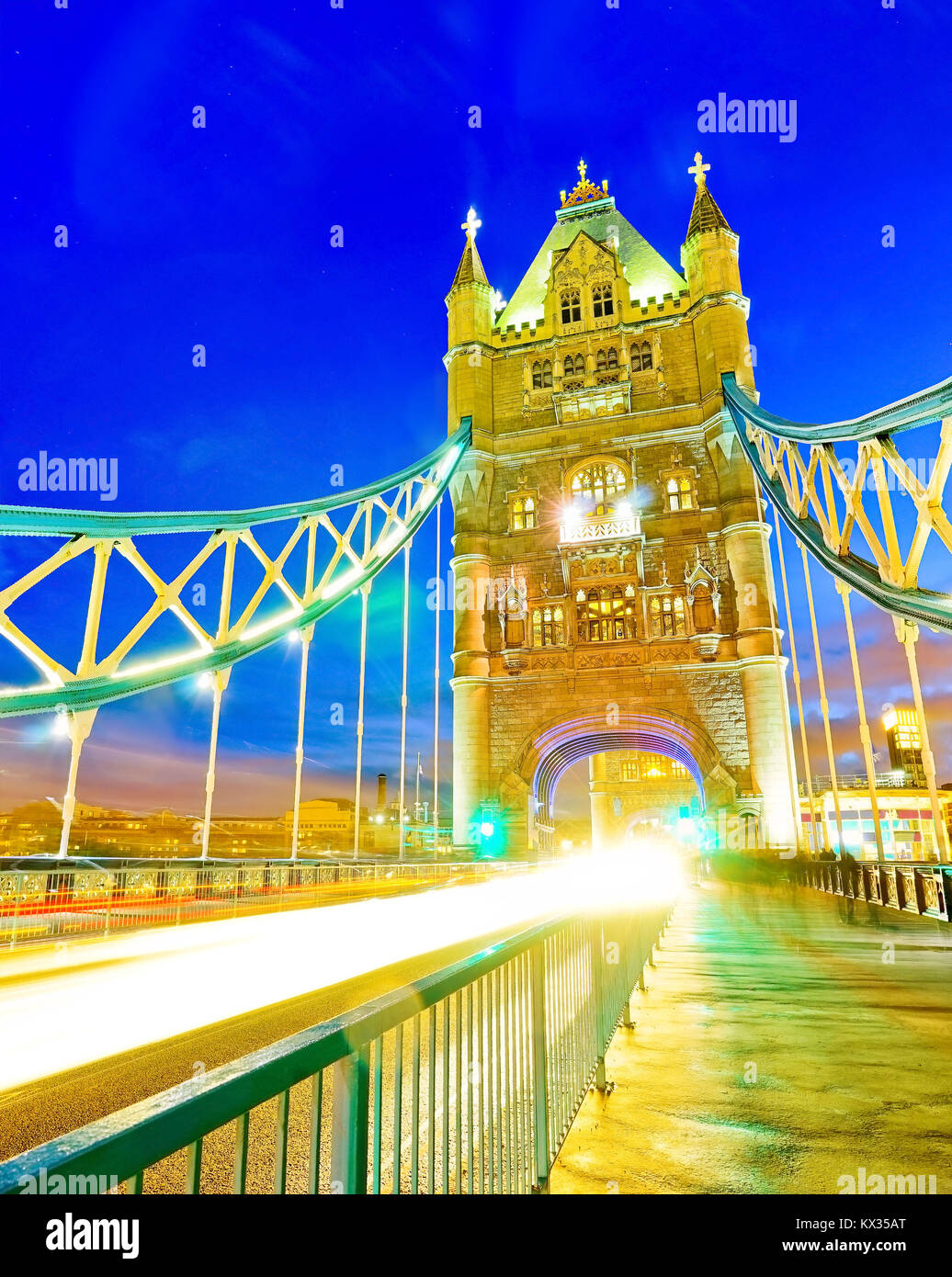 View of Tower Bridge in London at night Stock Photo - Alamy
