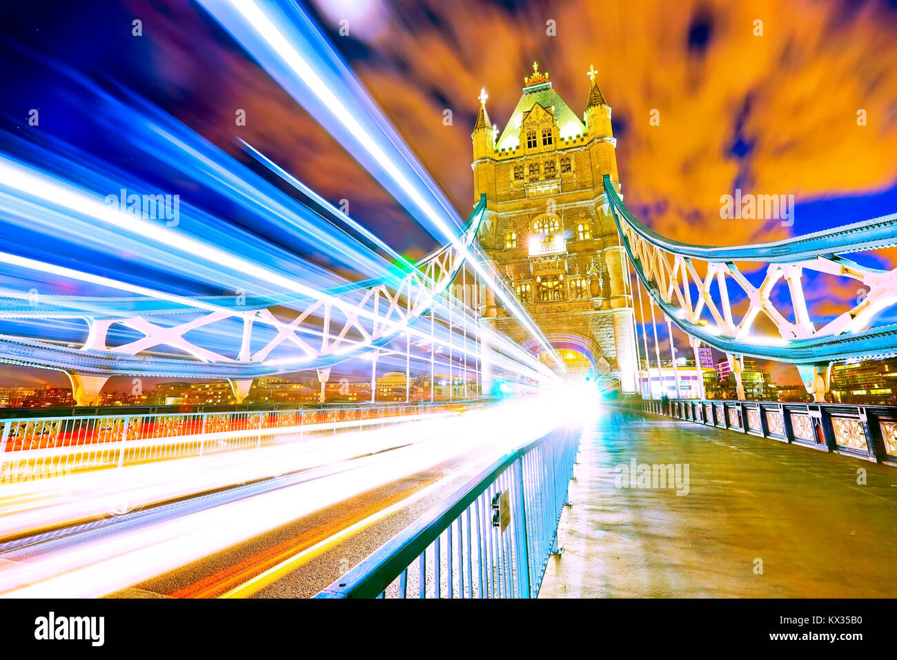 View of Tower Bridge in London at night Stock Photo - Alamy