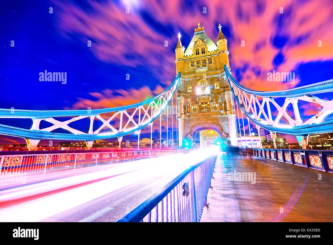 View of Tower Bridge in London at night Stock Photo - Alamy