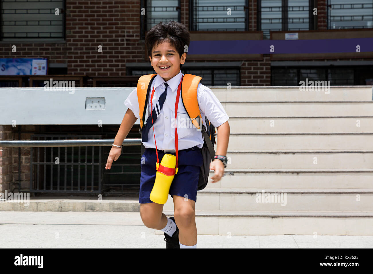 Happy 1 Indian School Kid Boy Student Running Leaving Stock Photo