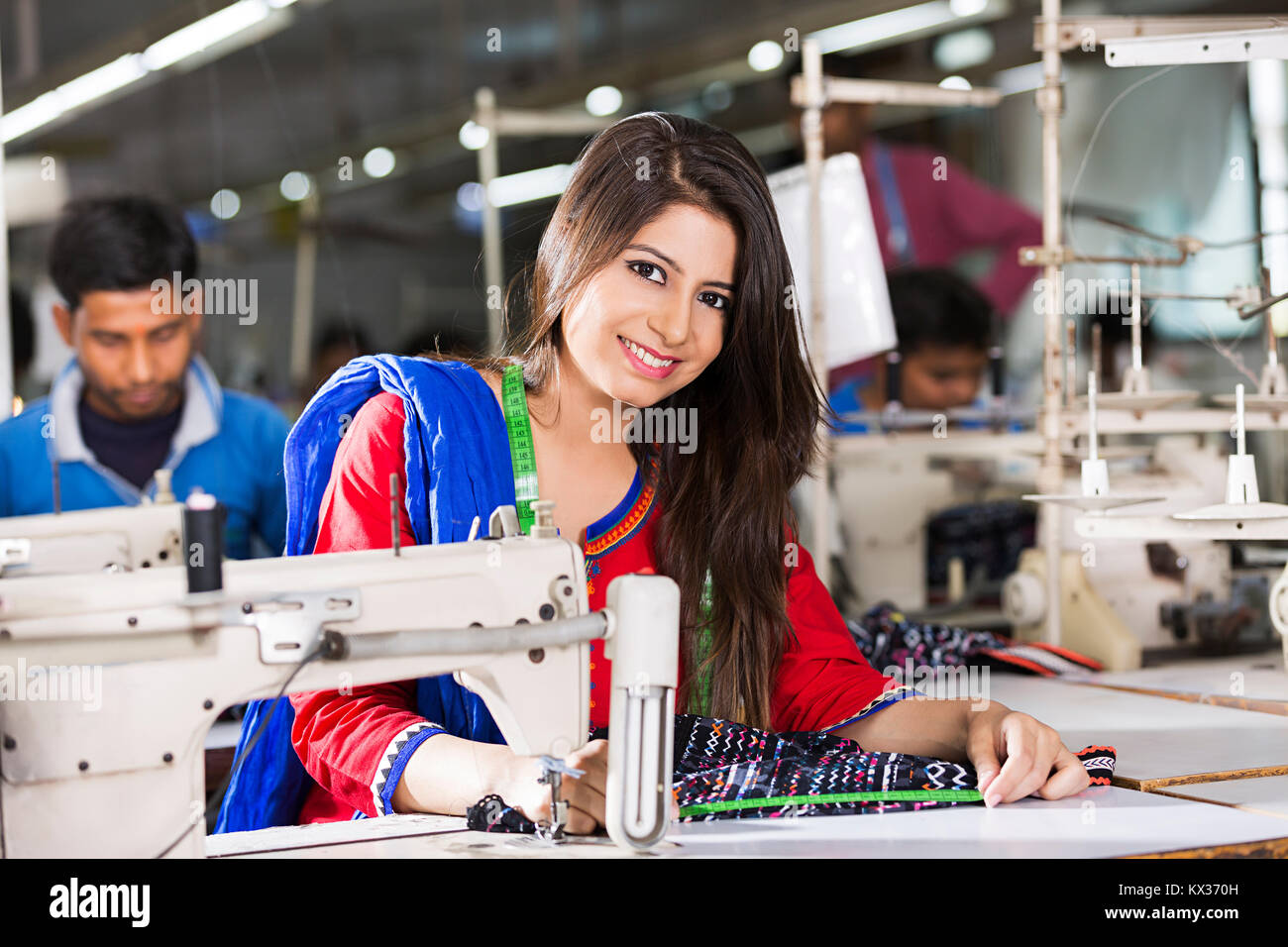1 Lady Worker Tailor Sewing Workshop Checking Measure Clothes Working Stock Photo