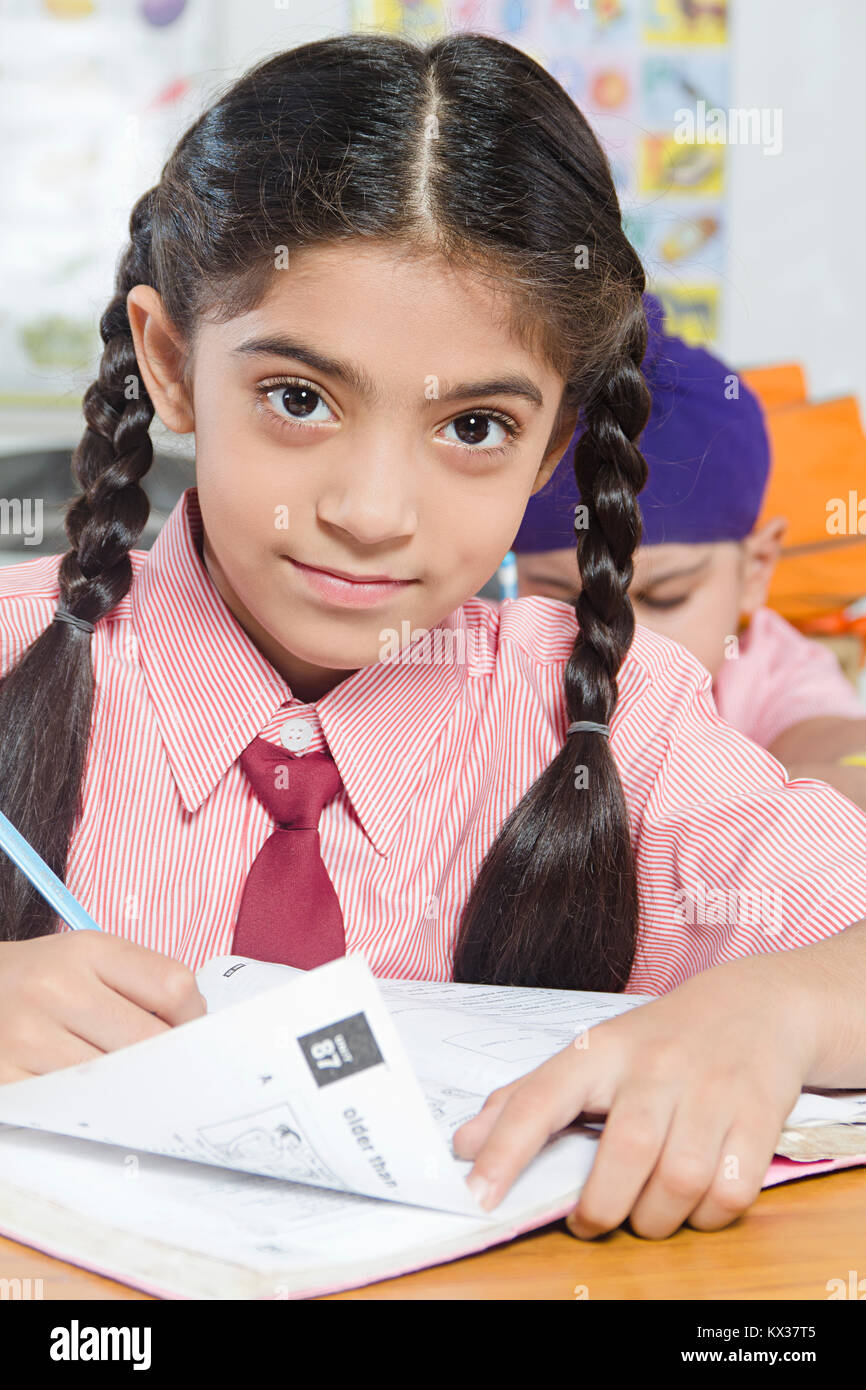 1 Indian School Little Student Girl Book Studying In Class Stock Photo ...